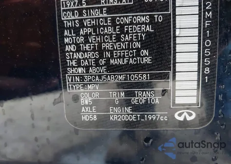 2021 Infiniti Qx50 Pure Awd из США, поврежденный, VIN 3PCAJ5AB2MF105581